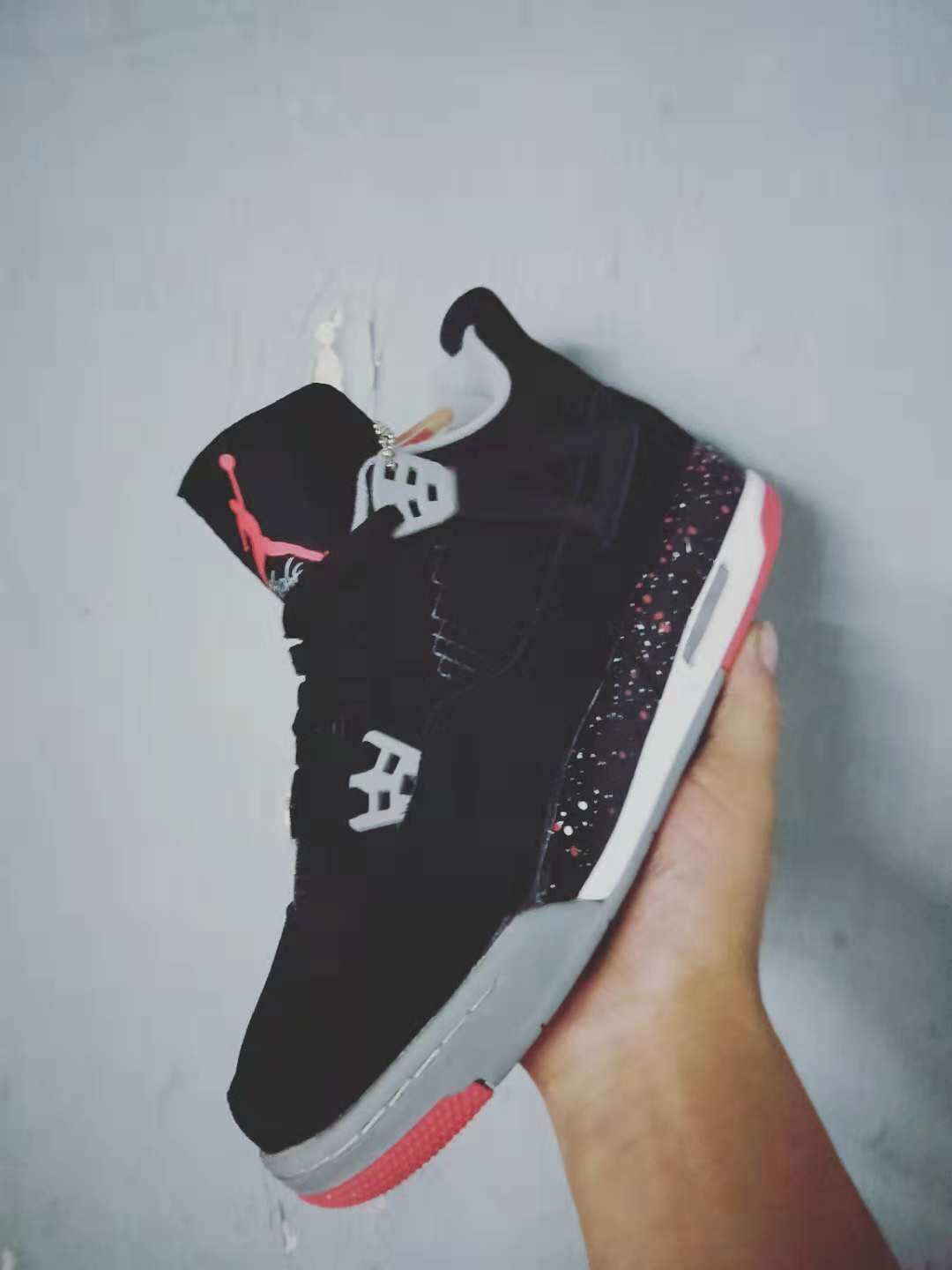Women Air Jordan 4 Black Red Spray Ponit Shoes - Click Image to Close